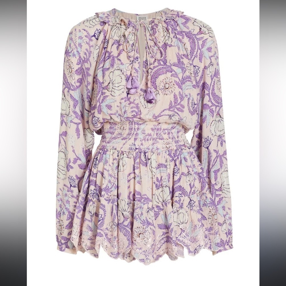 Hemant & Nandita Asia Short Dress Pink Lilac Tassels Ruffle Mini Xs